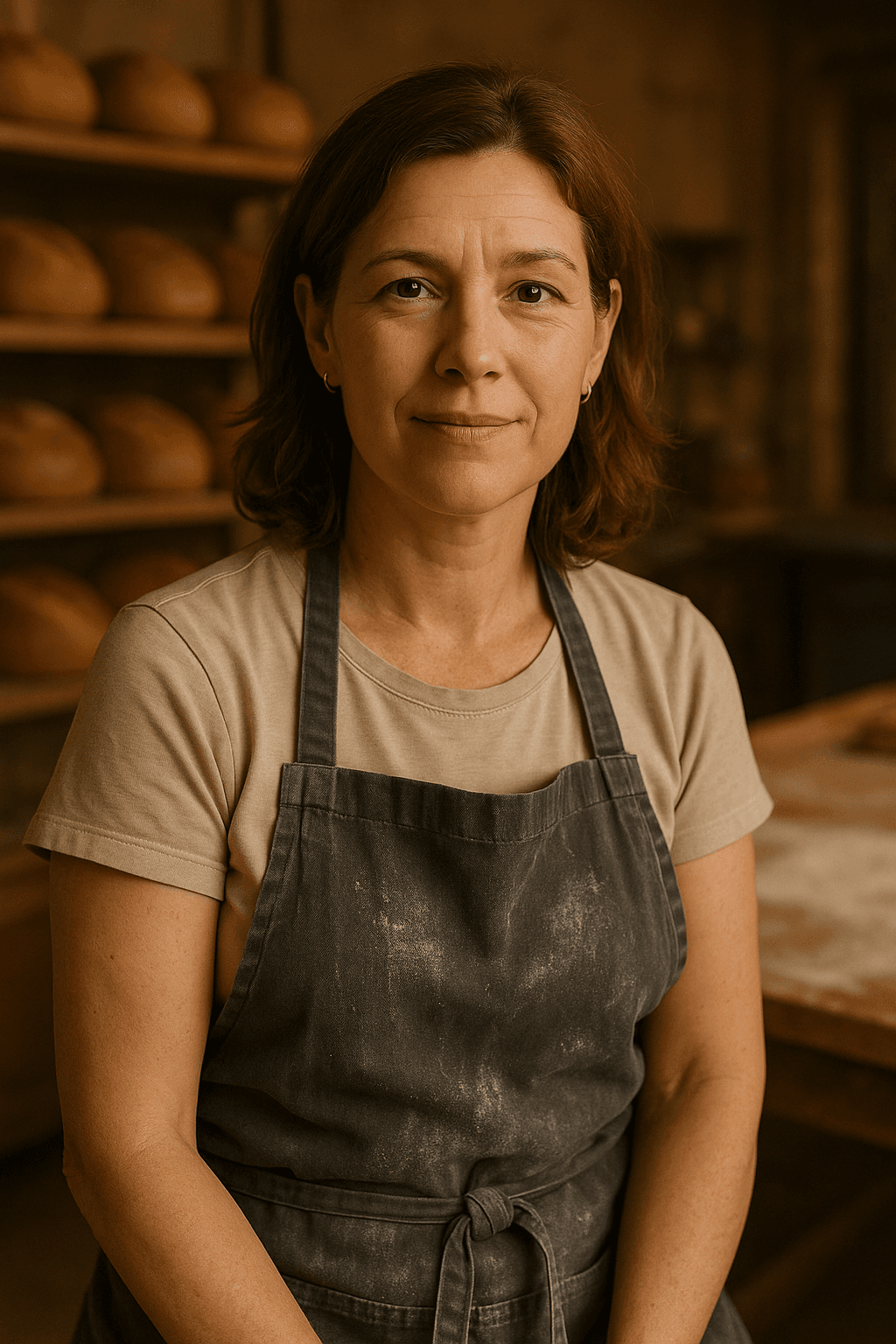 Small business owner in a warmly lit bakery